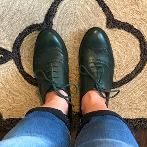 Isaac Mizrahi Green Leather Oxford Wingtip Shoes